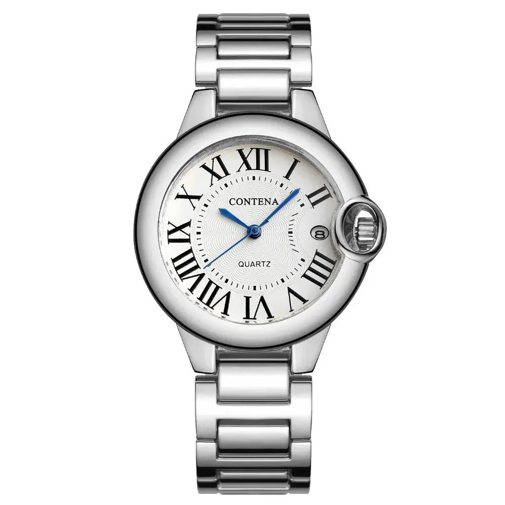 Luxury Quartz Watch Stainless Steel Blue Balloon Date Watch