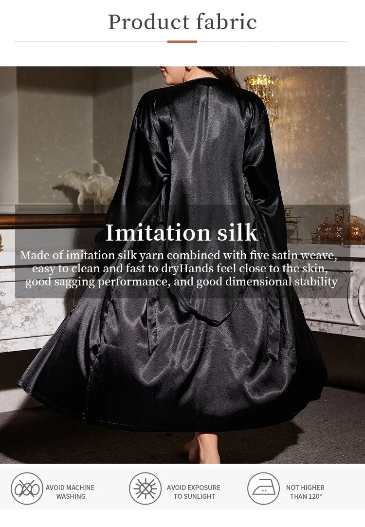 atin Long Robe Plus Size Black Kimono Bathrobe
