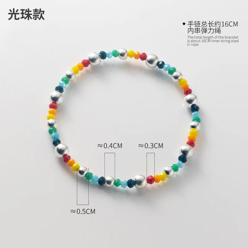 Sterling Silver Bracelet with Colorful Handmade Beads