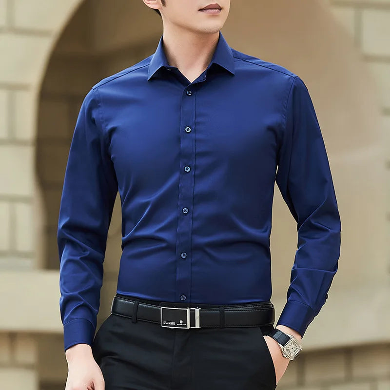 Men Long Sleeve Shirt Plus Size Business Casual White Shirt
