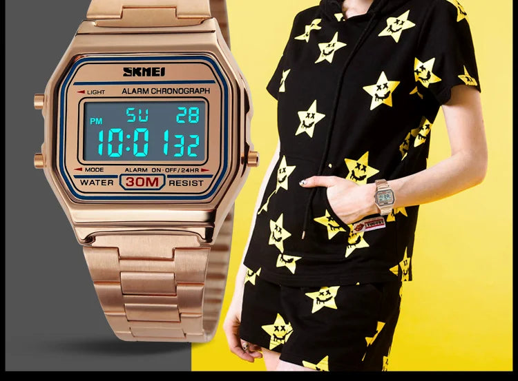 Sport Digital Wristwatch for Men Stainless Steel Waterproof Watch