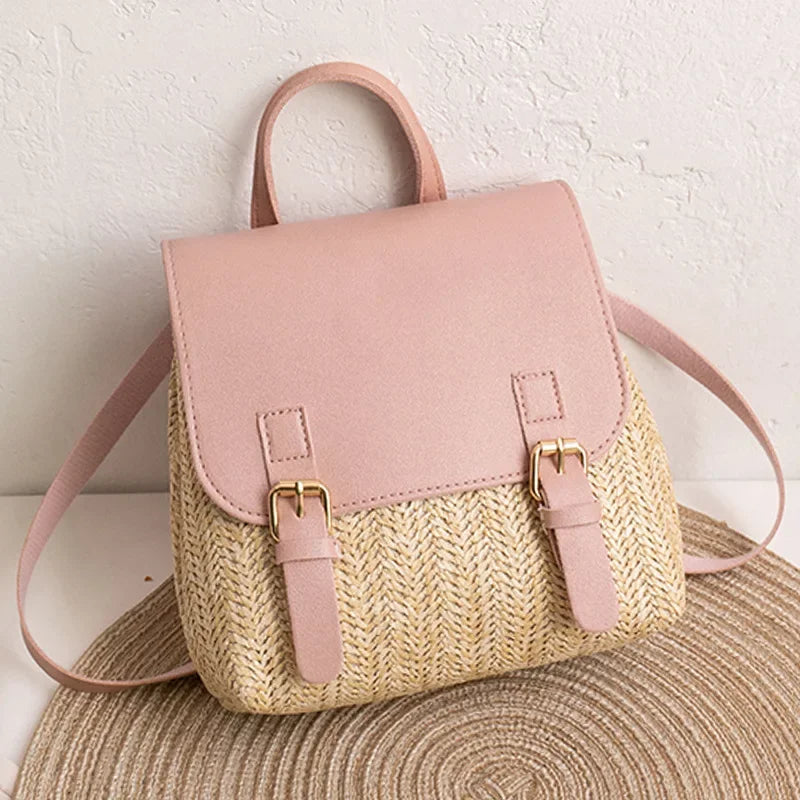 Women Backpack Woven Stitching Shoulder Bag for Daily Use