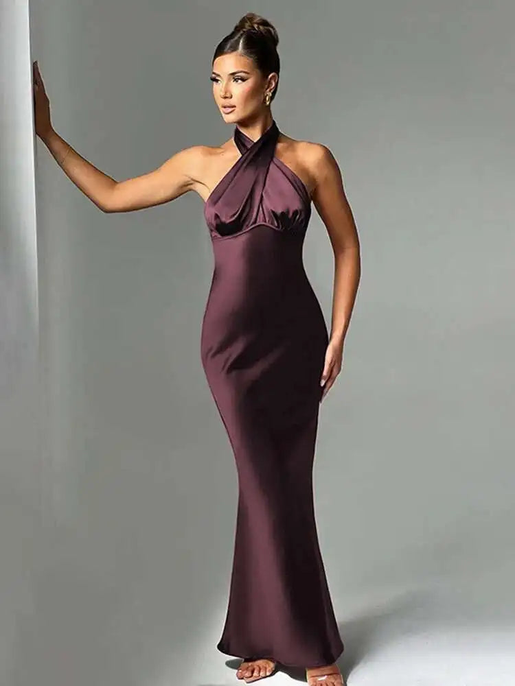 Bodycon Maxi Dress Halter Backless Party Dress for Women