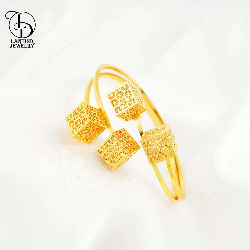 Gold-Plated Bracelet Set with Square Bracelet and Ring Jewelry