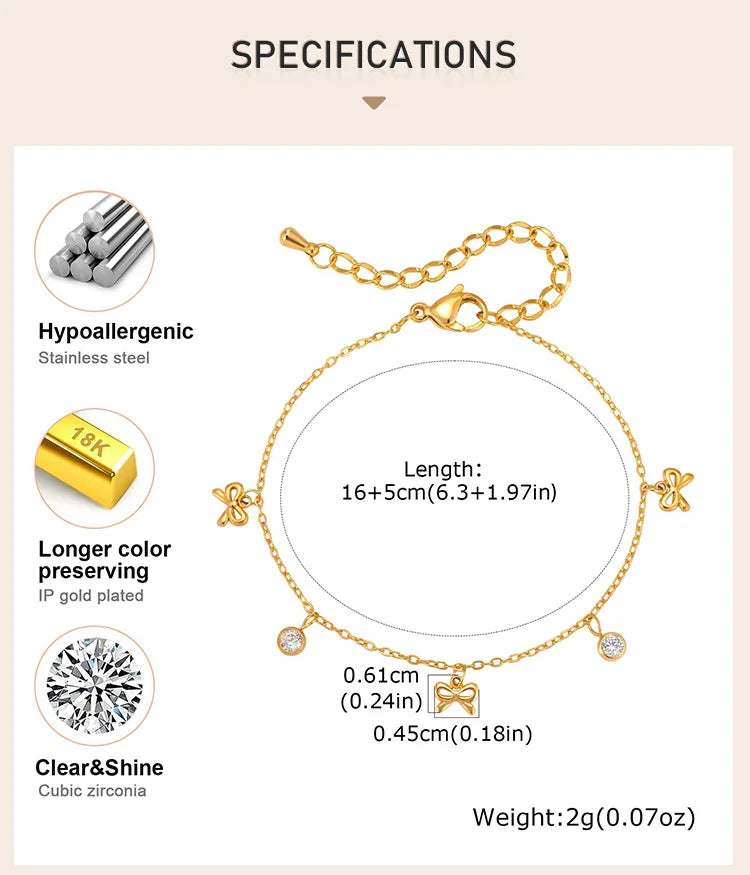 Bow Bracelet 18K Gold Plated Stainless Steel Ribbon Jewelry