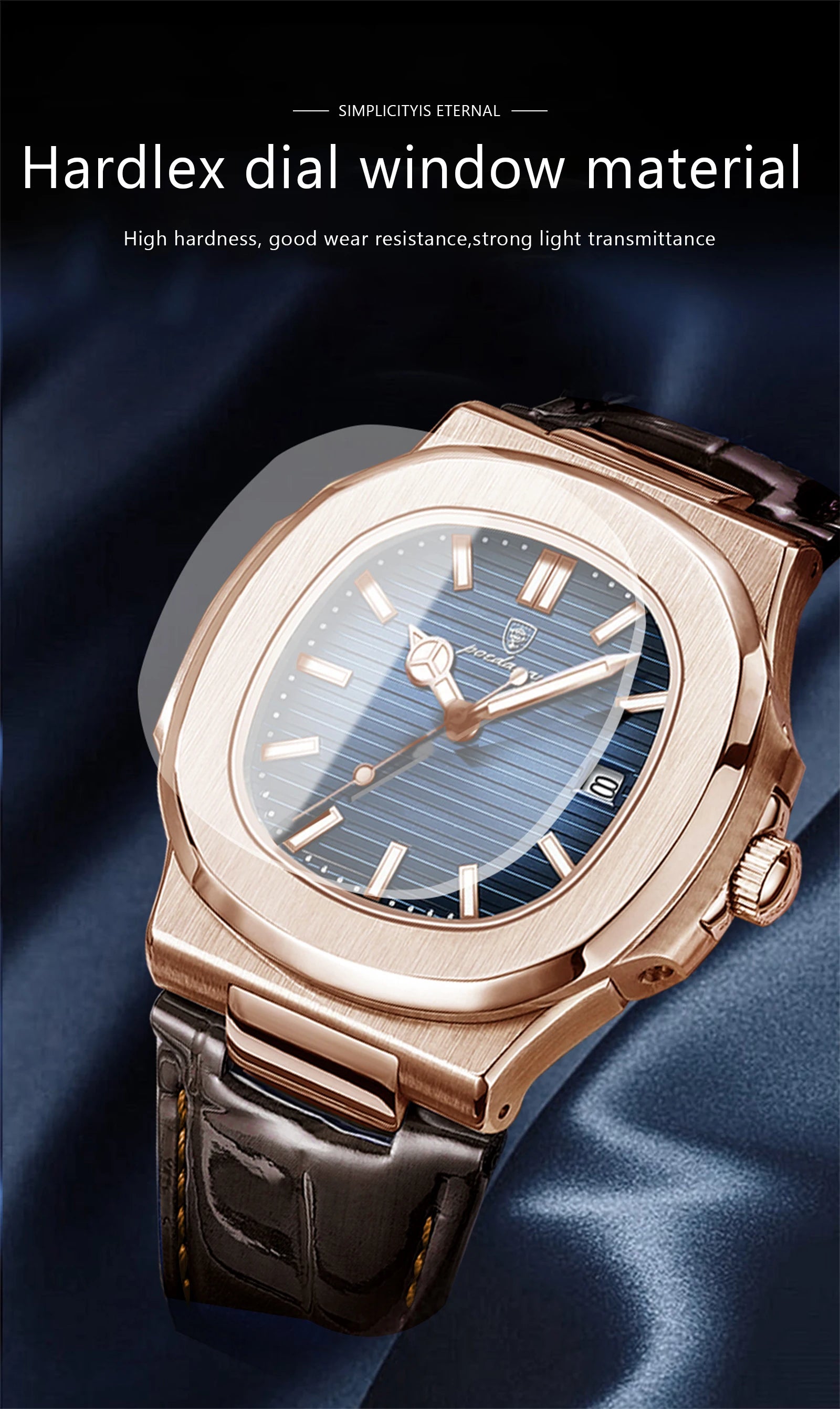 Men Leather Watch Square Waterproof Luminous Quartz Watch