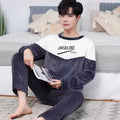 Men Coral Fleece Sleepwear 2 Piece Long Sleeve Pajama Set