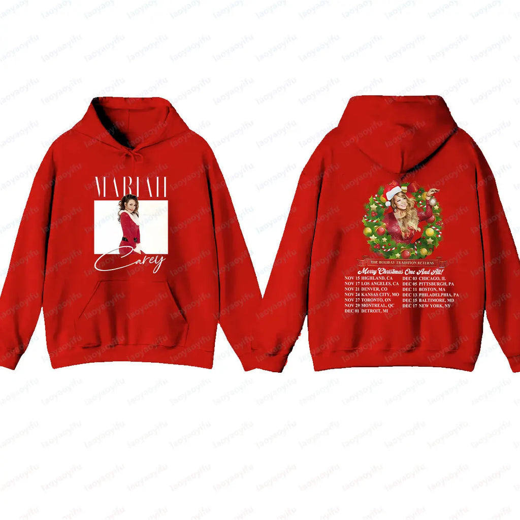 Mariah Carey Hoodie Merry Christmas Graphic Oversized Top