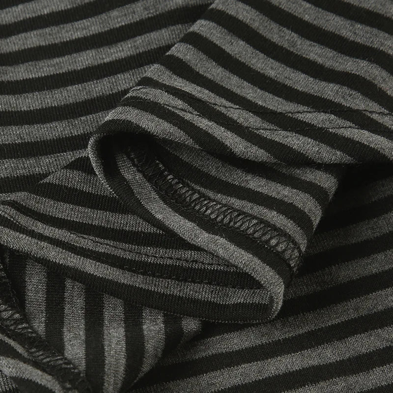 Goth T-Shirt Striped V-Neck Button-Up Slim Top