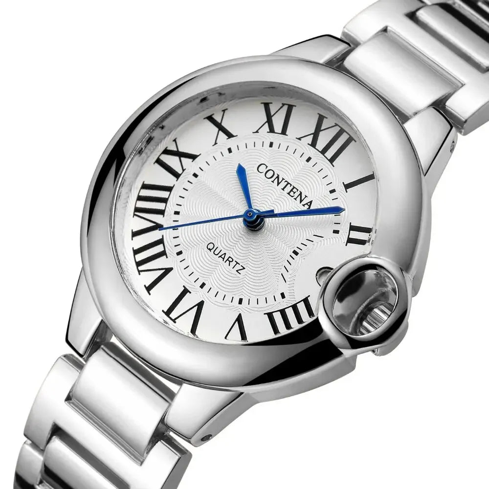 Luxury Quartz Watch Stainless Steel Blue Balloon Date Watch