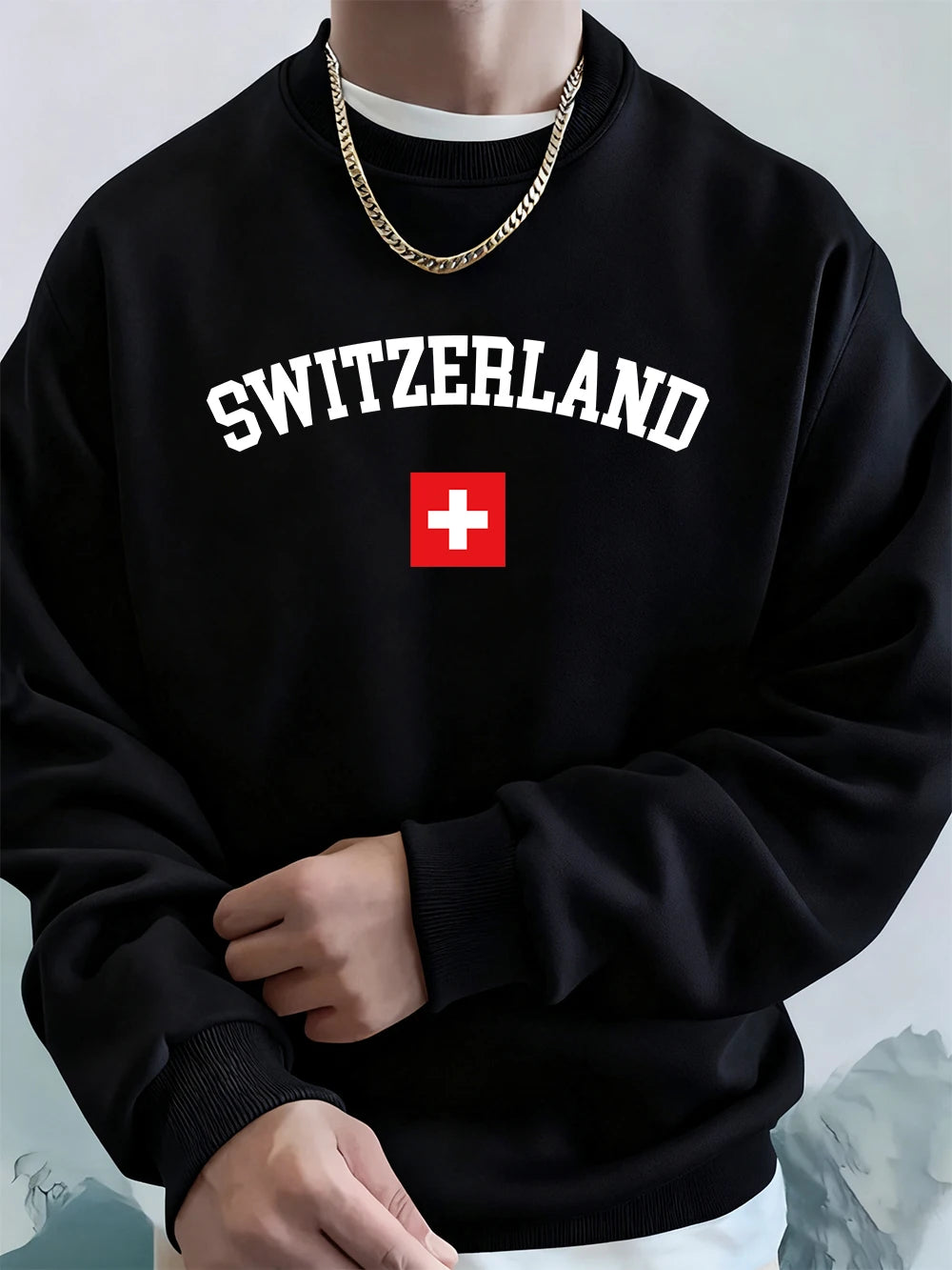 Switzerland Flag Hoodie Oversized Fleece Men’s Sweatshirt