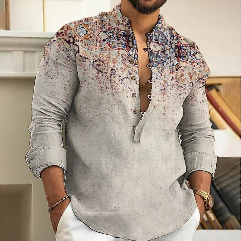 Men Linen Shirt Button Cardigan Retro Slim Fit Top