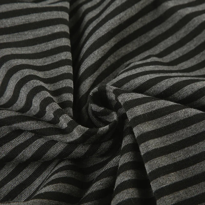 Goth T-Shirt Striped V-Neck Button-Up Slim Top