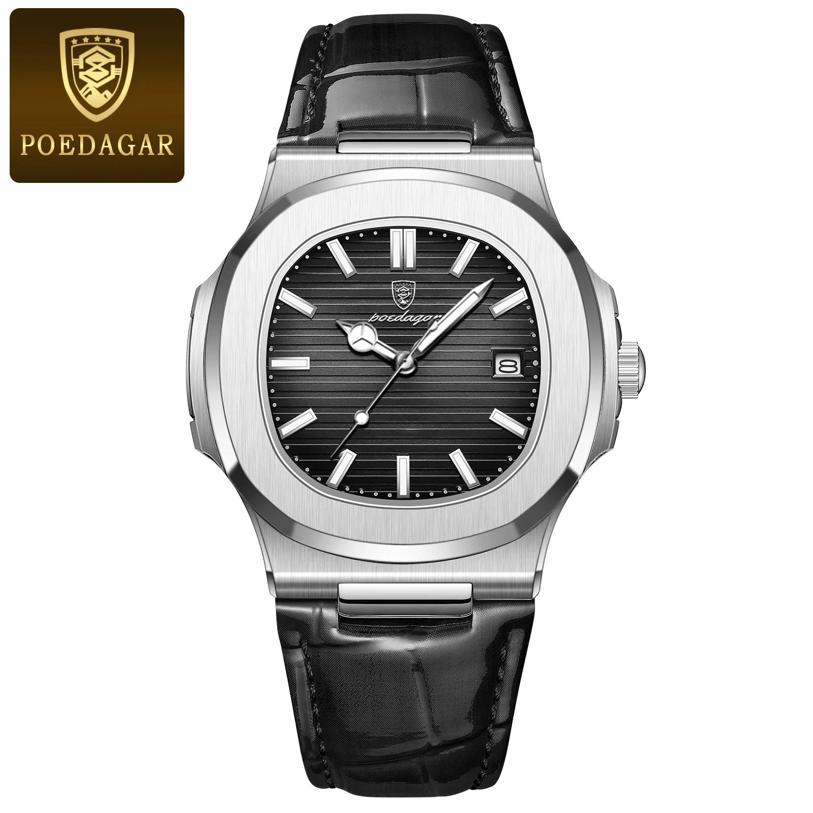 Men Leather Watch Square Waterproof Luminous Quartz Watch