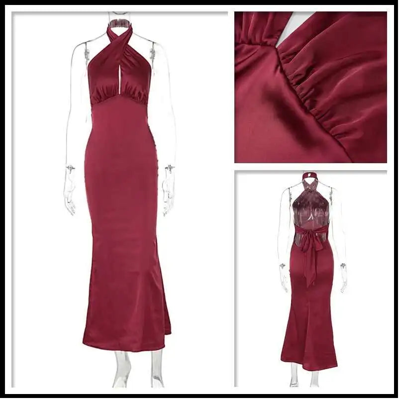Bodycon Maxi Dress Halter Backless Party Dress for Women