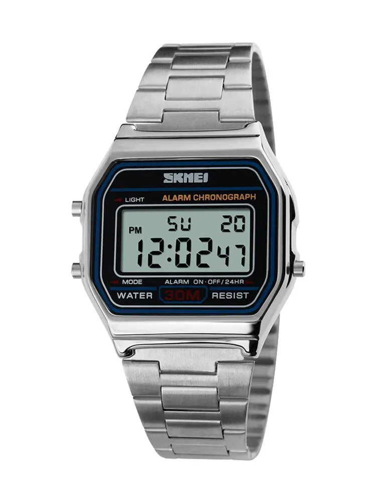 Sport Digital Wristwatch for Men Stainless Steel Waterproof Watch