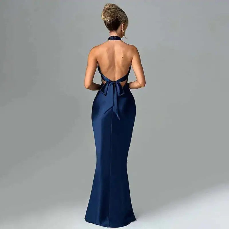 Bodycon Maxi Dress Halter Backless Party Dress for Women
