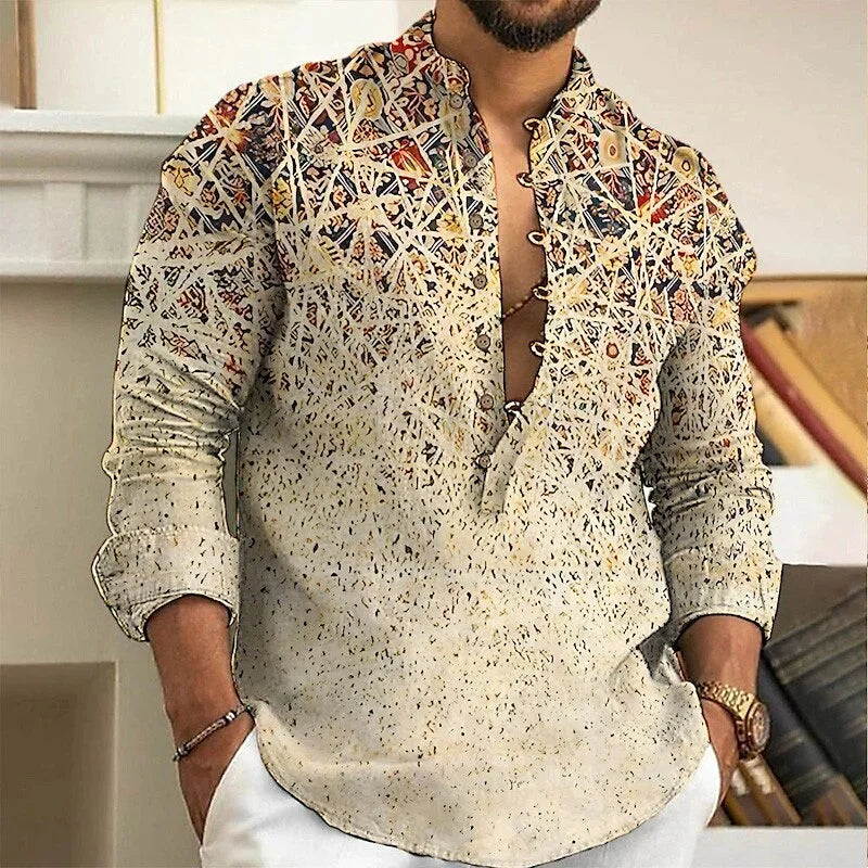 Men Linen Shirt Button Cardigan Retro Slim Fit Top