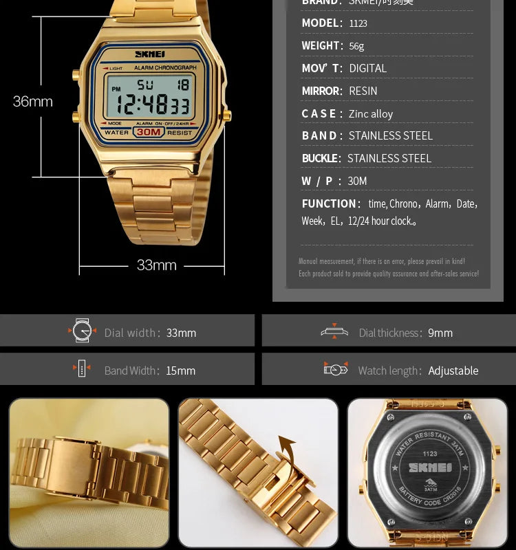 Sport Digital Wristwatch for Men Stainless Steel Waterproof Watch