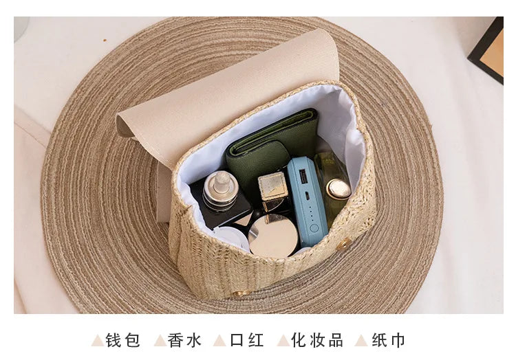 Women Backpack Woven Stitching Shoulder Bag for Daily Use