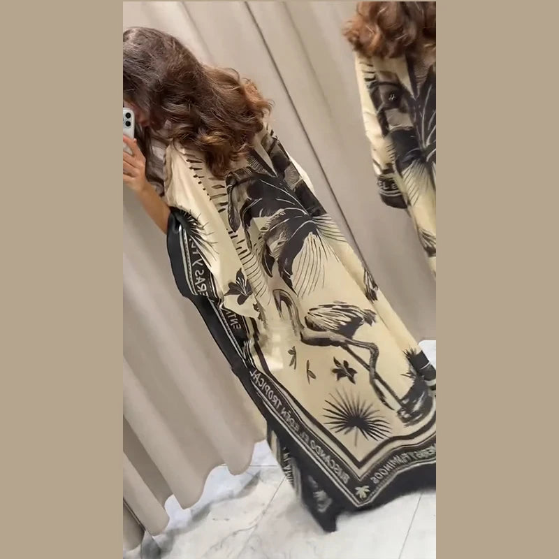 Floral Maxi Dress Oversize V-Neck Beach Dress for Women