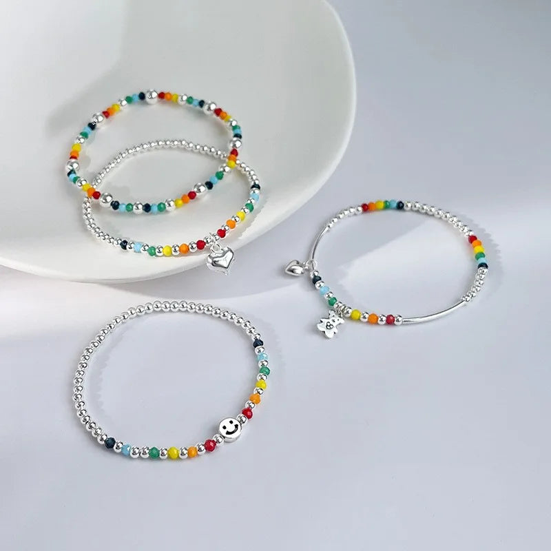 Sterling Silver Bracelet with Colorful Handmade Beads