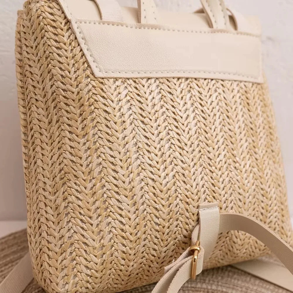 Women Backpack Woven Stitching Shoulder Bag for Daily Use