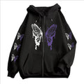 Butterfly Zipper Hoodie Women Purple Graphic Fleece Coat