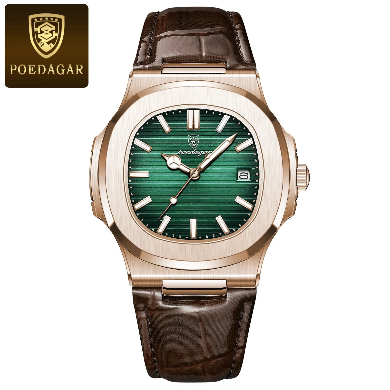 Men Leather Watch Square Waterproof Luminous Quartz Watch