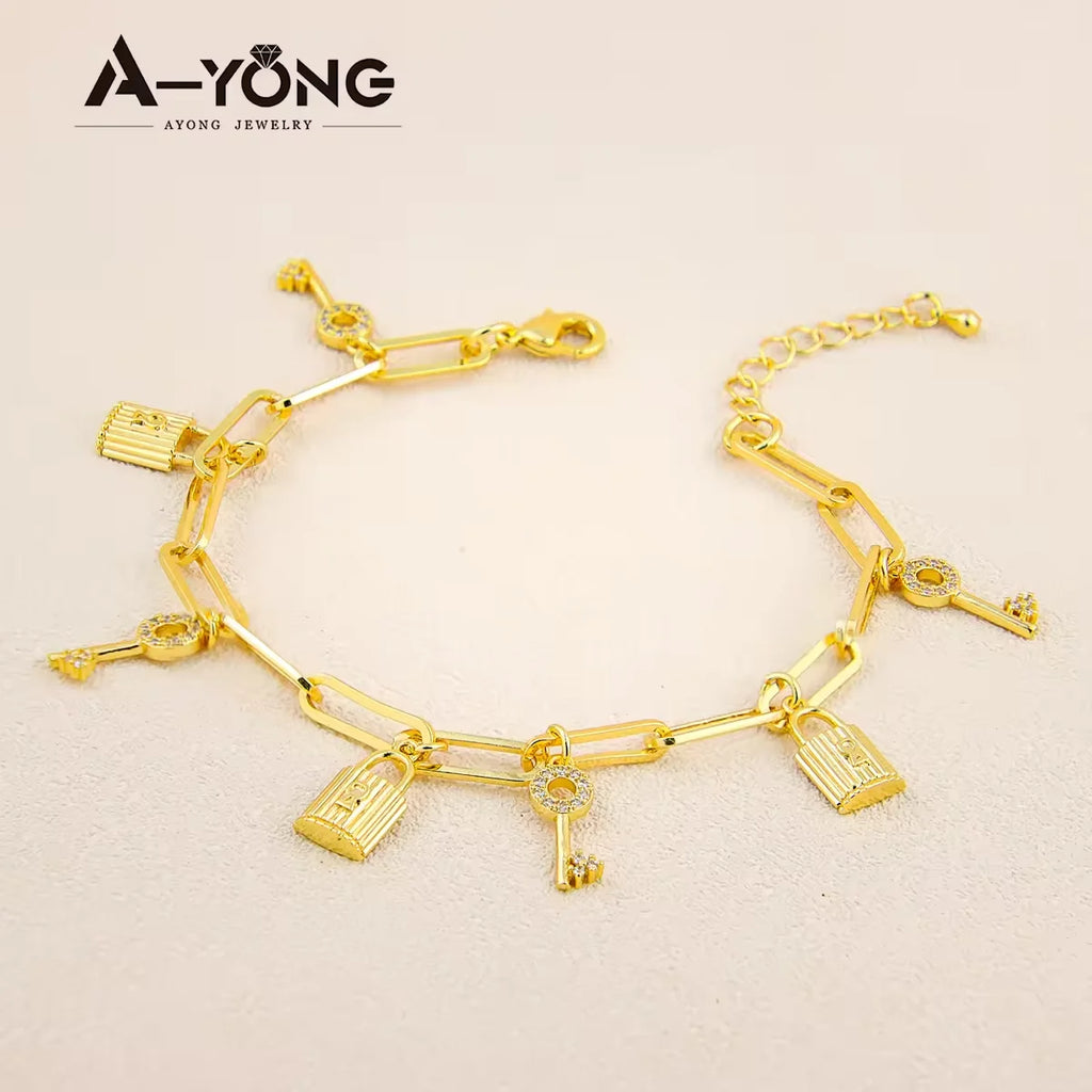 Dubai Fashion Bracelet 21K Gold Plated Hand Link Chain