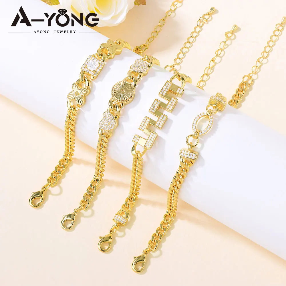 Dubai Fashion Bracelet 21K Gold Plated Zirconia Cuban Chain