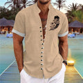 Men Linen Shirt Short Sleeve Retro Ethnic Print Shirt
