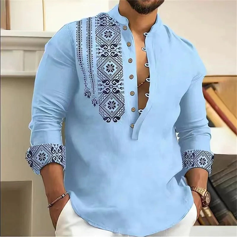 Men Linen Shirt Button Cardigan Retro Slim Fit Top