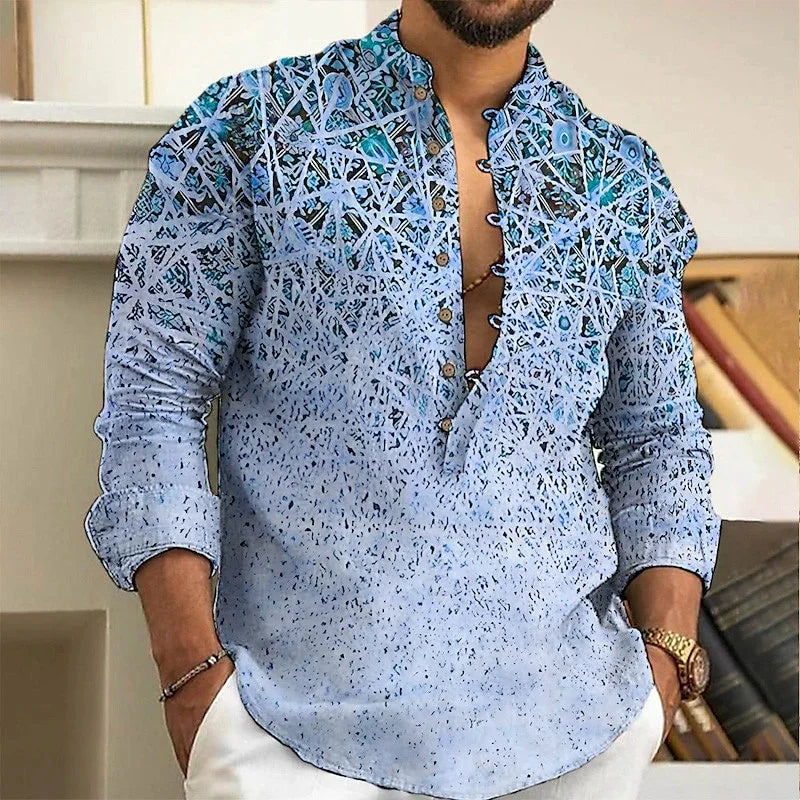 Men Linen Shirt Button Cardigan Retro Slim Fit Top