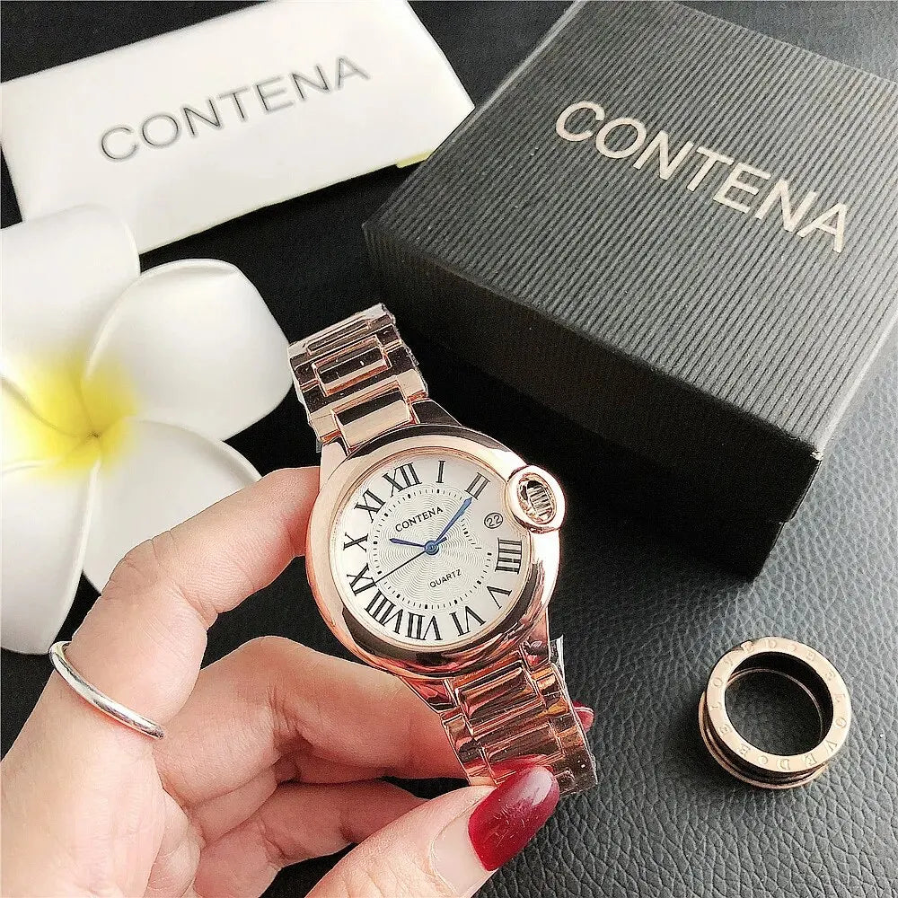 Luxury Quartz Watch Stainless Steel Blue Balloon Date Watch