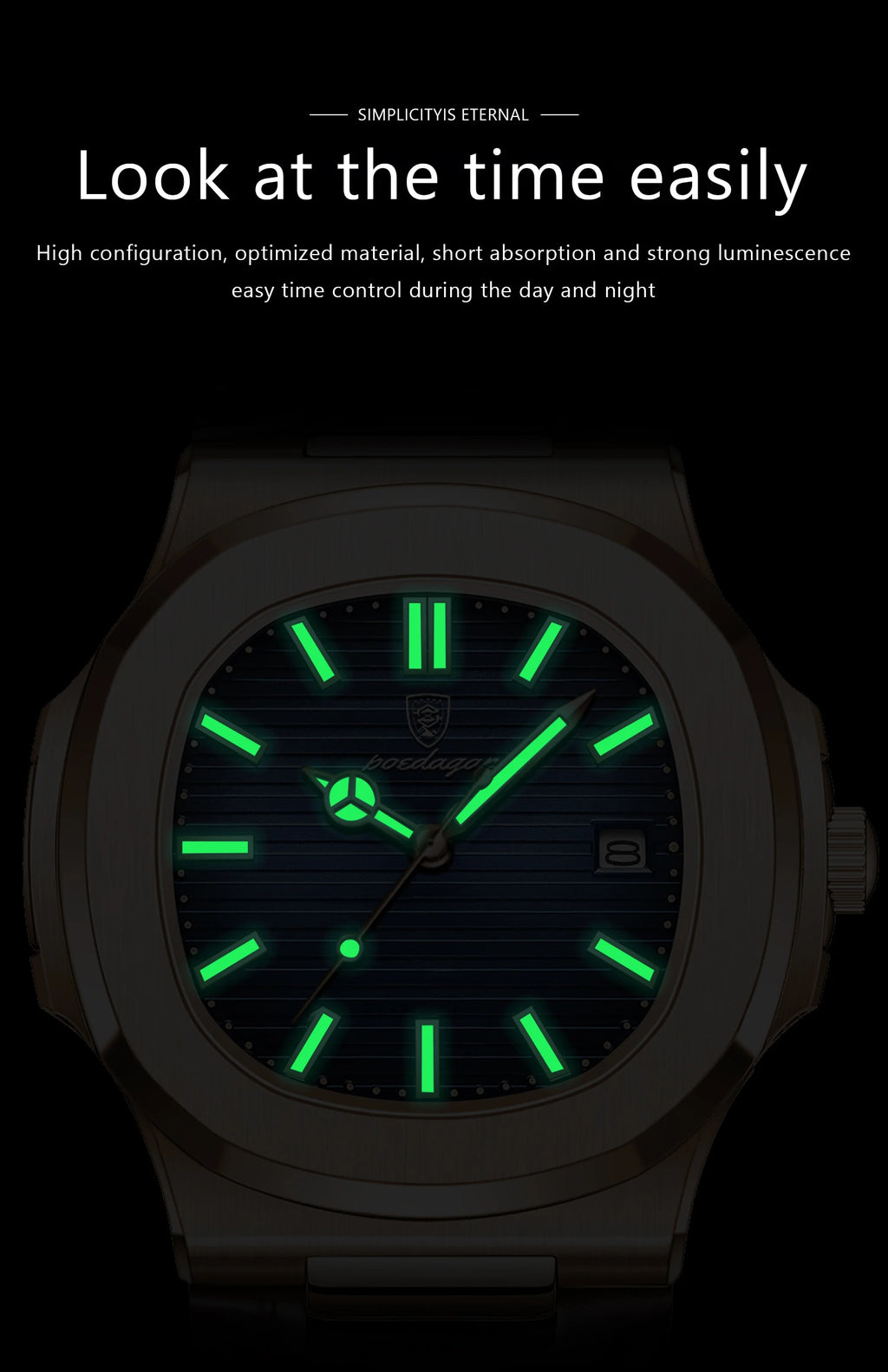 Men Leather Watch Square Waterproof Luminous Quartz Watch