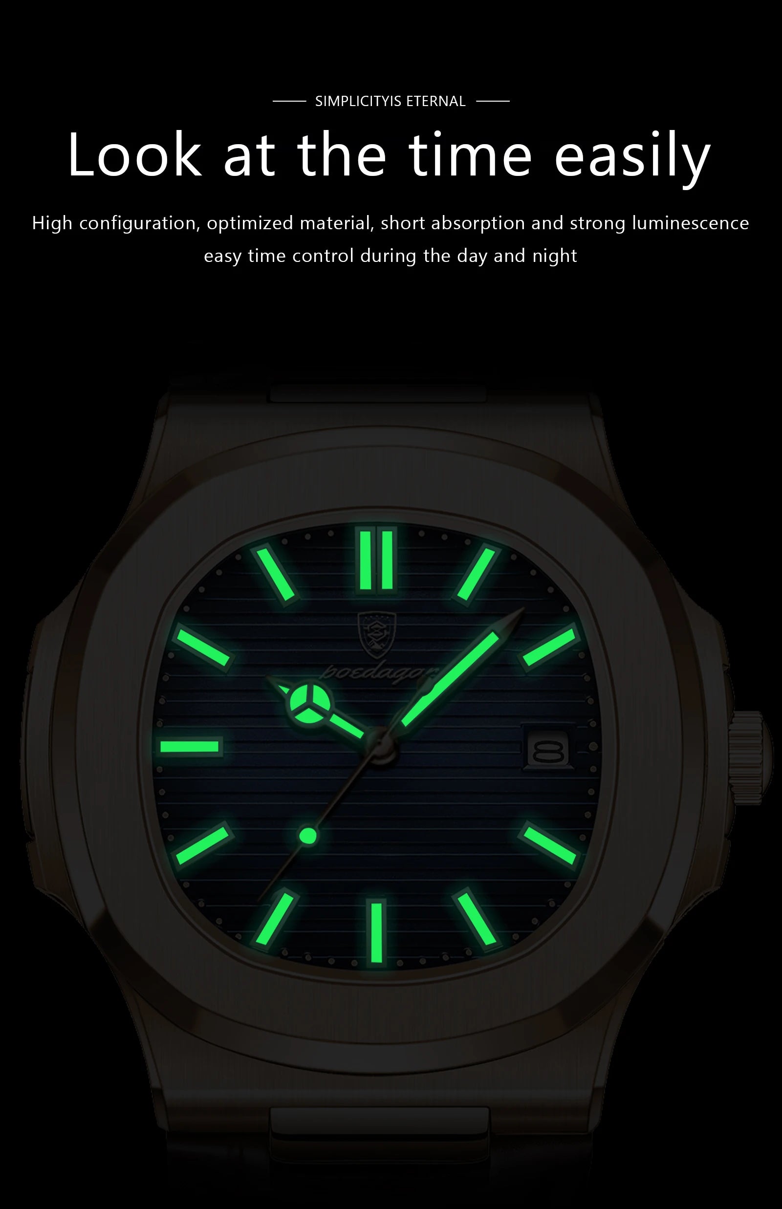 Men Leather Watch Square Waterproof Luminous Quartz Watch