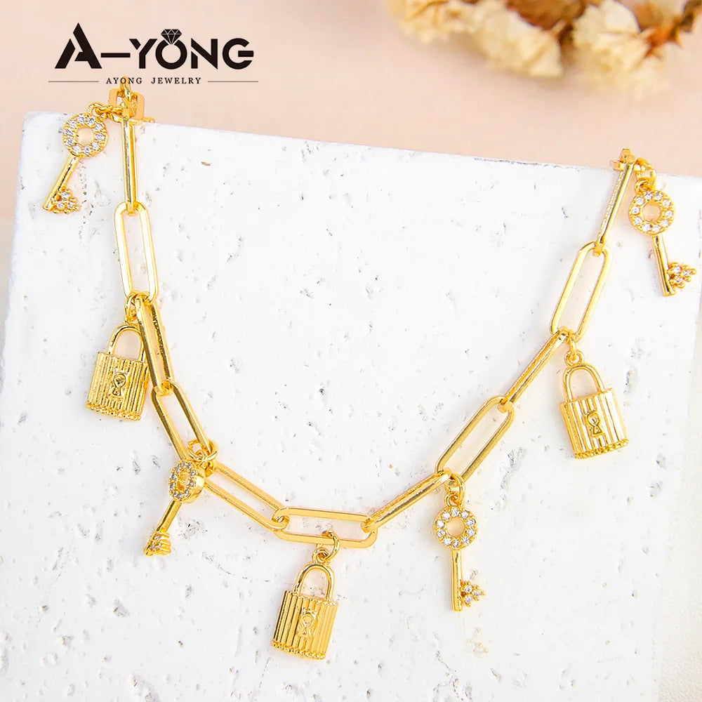 Dubai Fashion Bracelet 21K Gold Plated Hand Link Chain
