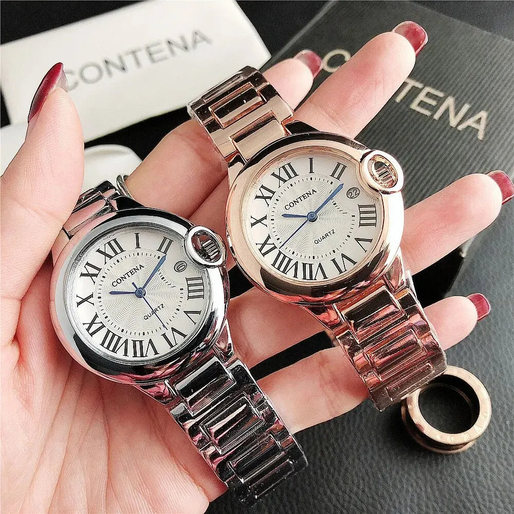 Luxury Quartz Watch Stainless Steel Blue Balloon Date Watch