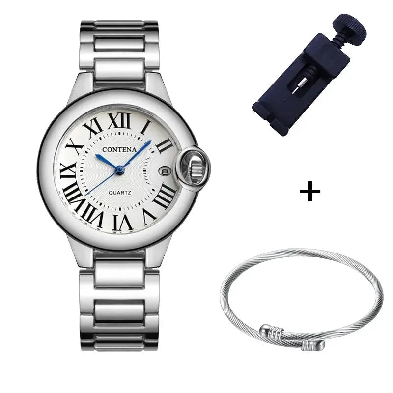 Luxury Quartz Watch Stainless Steel Blue Balloon Date Watch