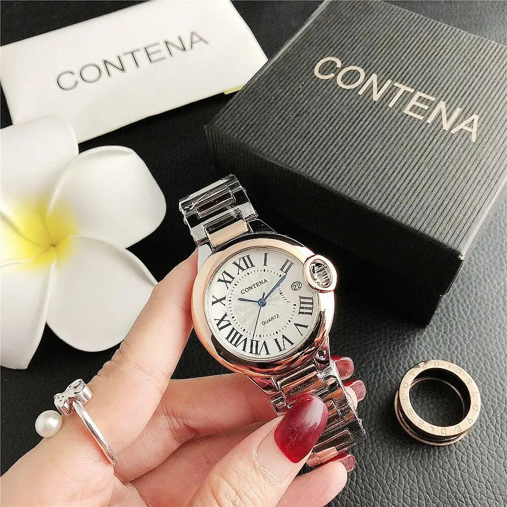 Luxury Quartz Watch Stainless Steel Blue Balloon Date Watch