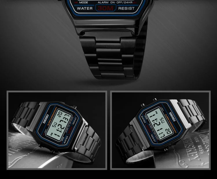 Sport Digital Wristwatch for Men Stainless Steel Waterproof Watch