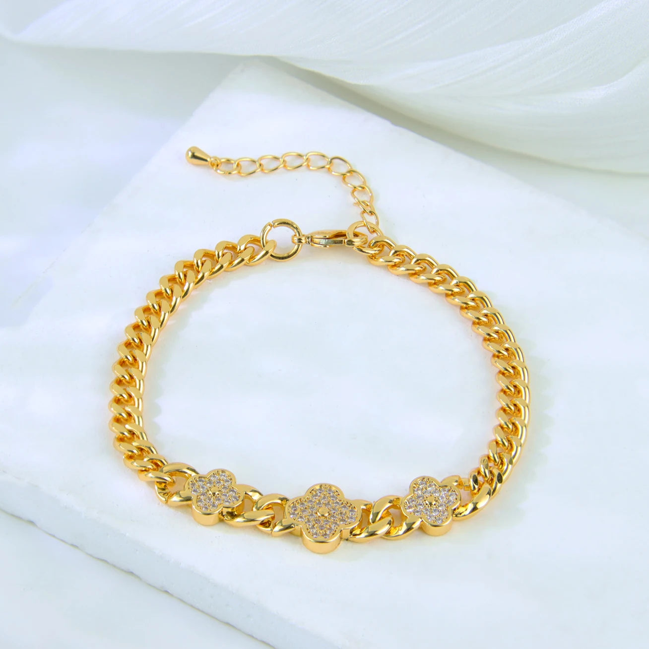 Dubai Fashion Bracelet 21K Gold Plated Zirconia Cuban Chain