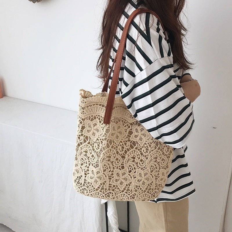 Womens Shoulder Bag Leather Canvas Top-Handle Crossbody Bag