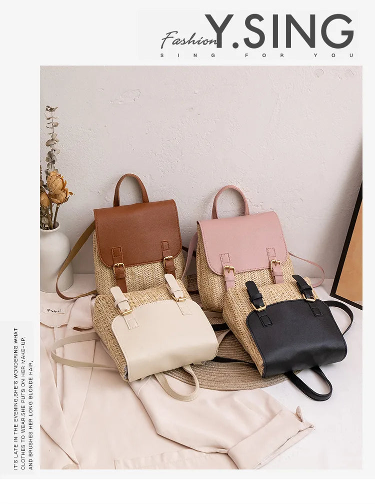 Women Backpack Woven Stitching Shoulder Bag for Daily Use