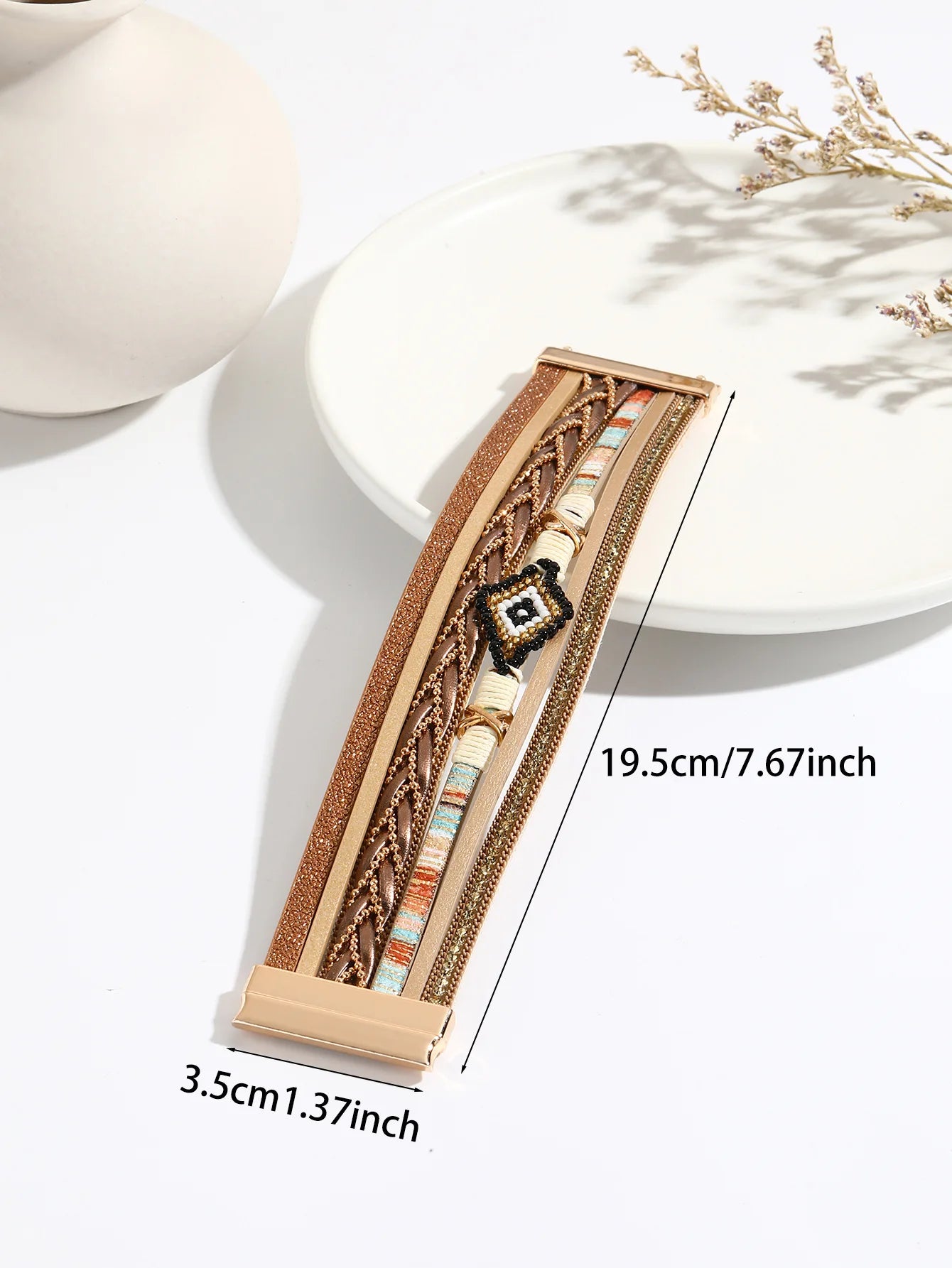 Leather Bracelet for Women Multilayer Handwoven Magnetic Bangle