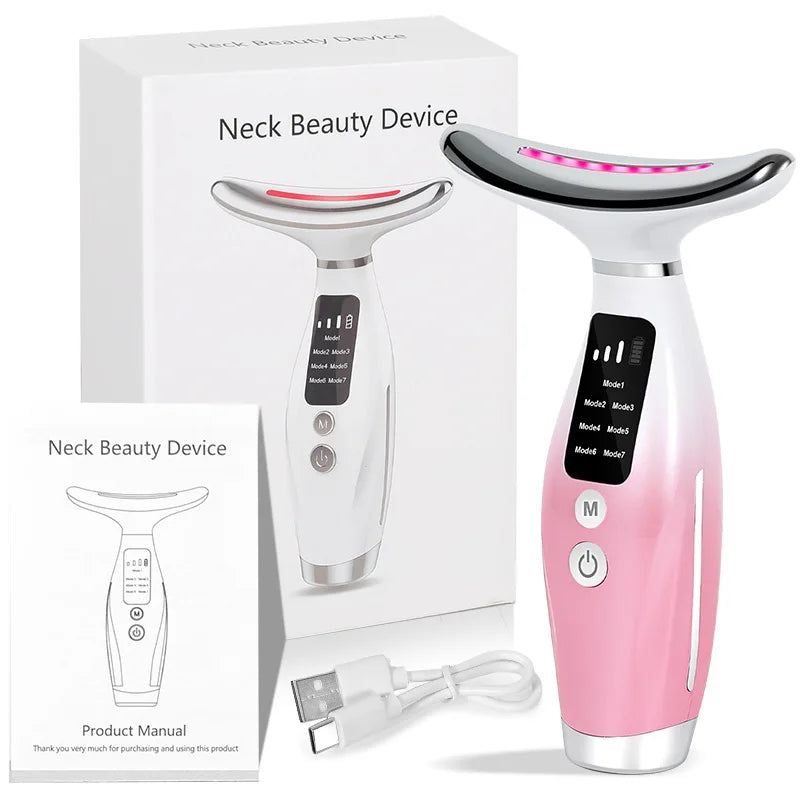 Facial Neck Massager 7 Color Vibrating EMS Micro-current Neck Face Beauty Device for Enhanced Face Neck and Shoulder Care