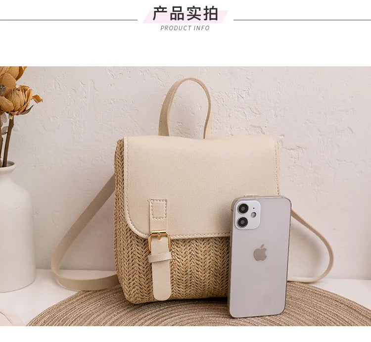 Women Backpack Woven Stitching Shoulder Bag for Daily Use