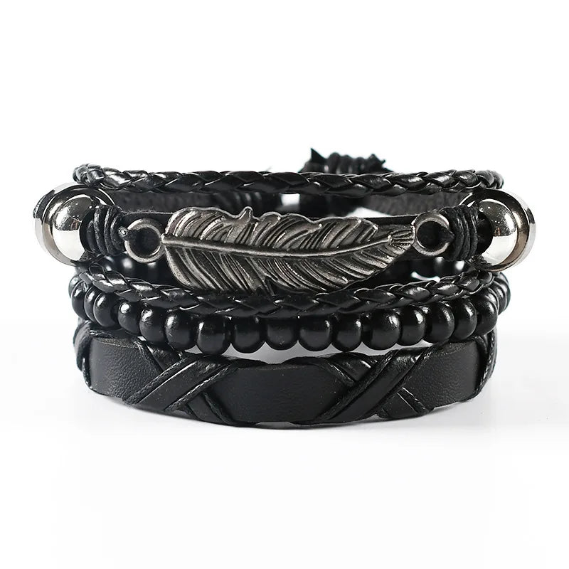 Leather Bracelets for Men 4Pcs Braided Wrap Wristband Set