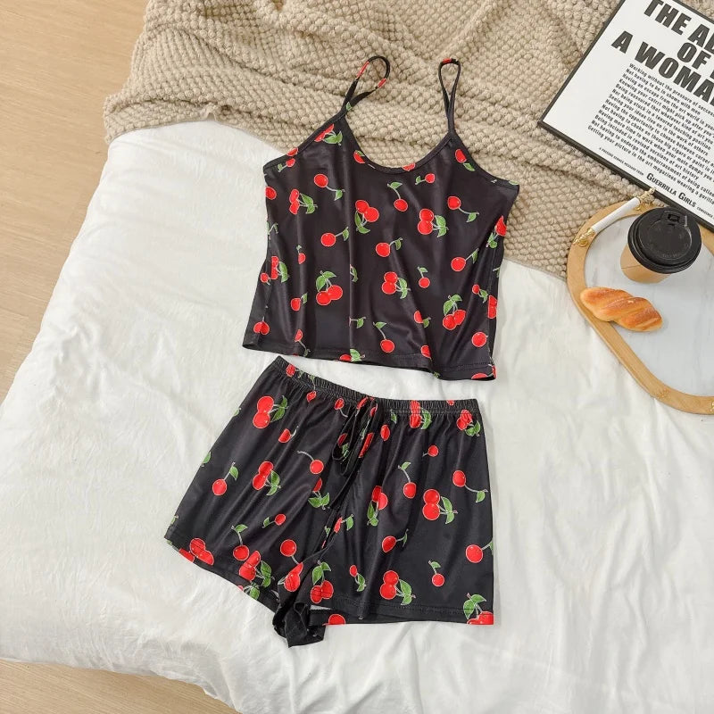 Printed Cami Pajama Set Sleeveless Top and Shorts Sleepwear